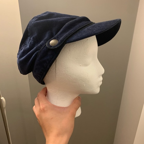 unisex Blue Velvety Baker Boy Hat - Picture 2 of 5